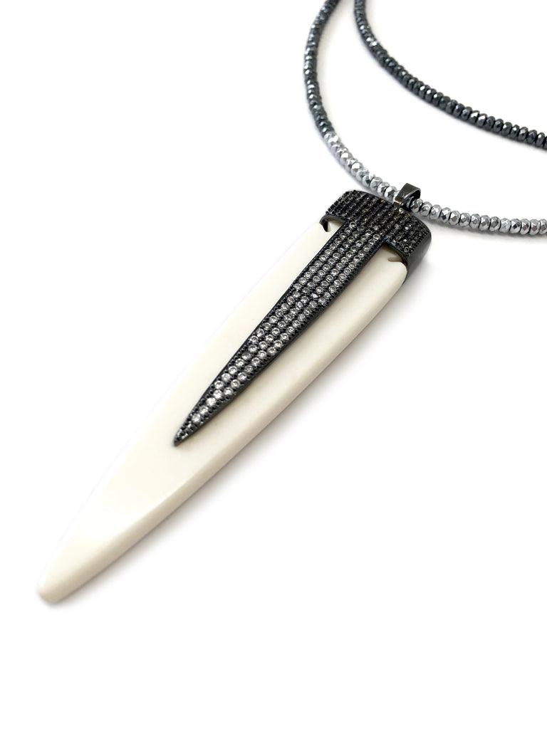 Pave Arrow Pendant on Silver & Gunmetal Necklace