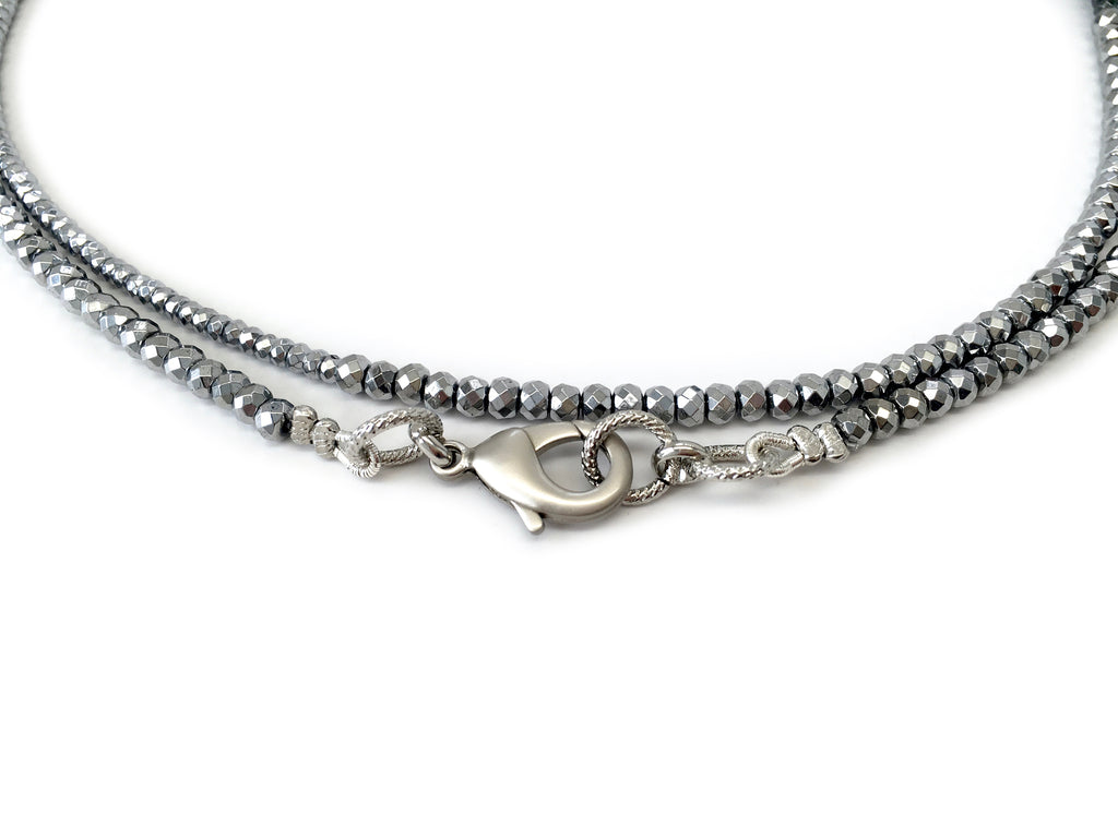 Pave Arrow Pendant on Silver & Gunmetal Necklace