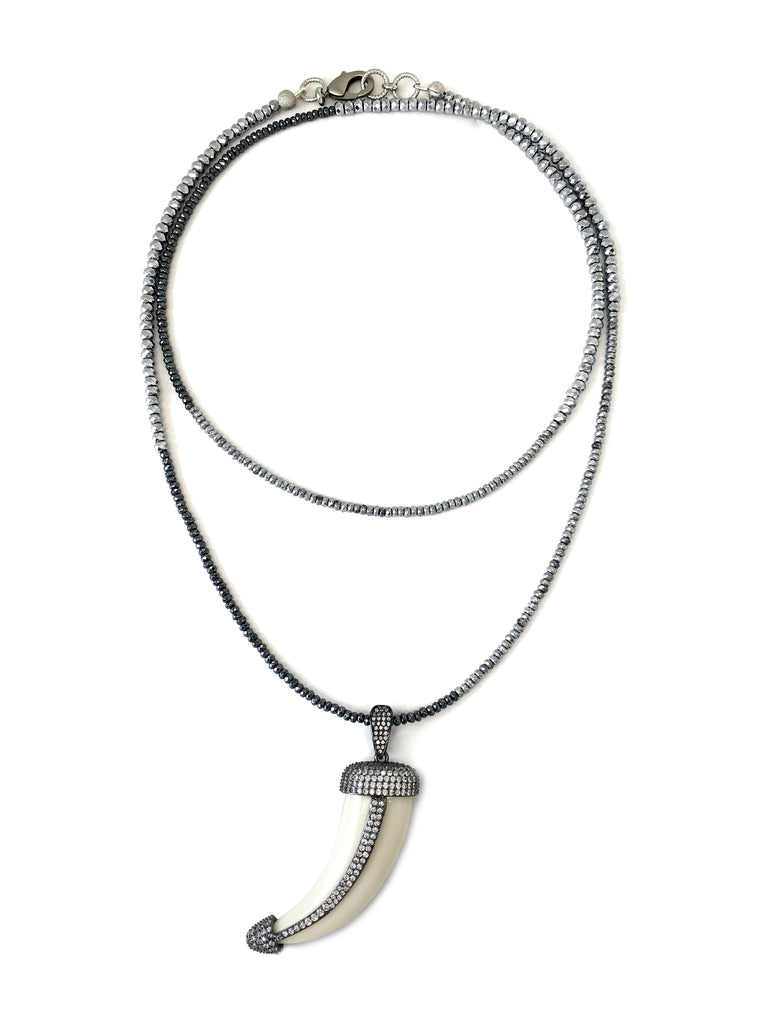 Neely Pave Horn Pendant on Silver & Gunmetal Necklace