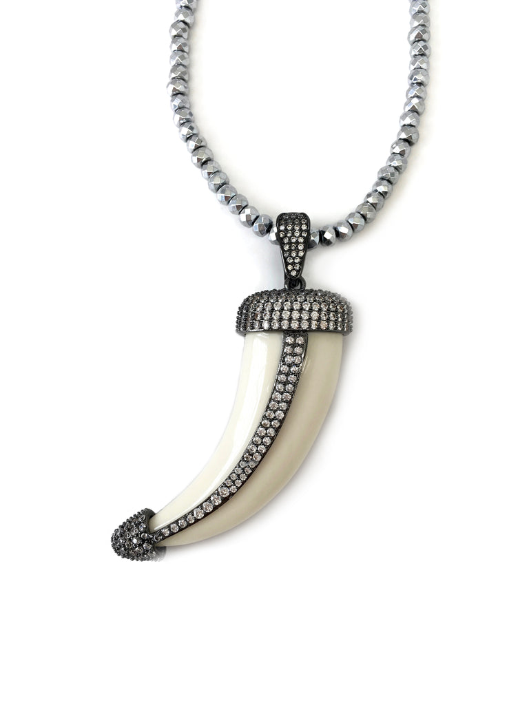 Neely Pave Horn Pendant on Silver & Gunmetal Necklace