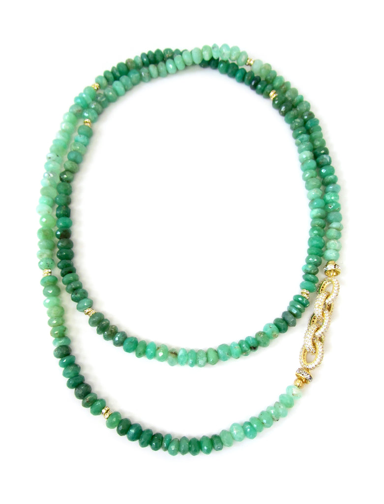 Long Chrysoprase Necklace with Gold Pave Link Chain