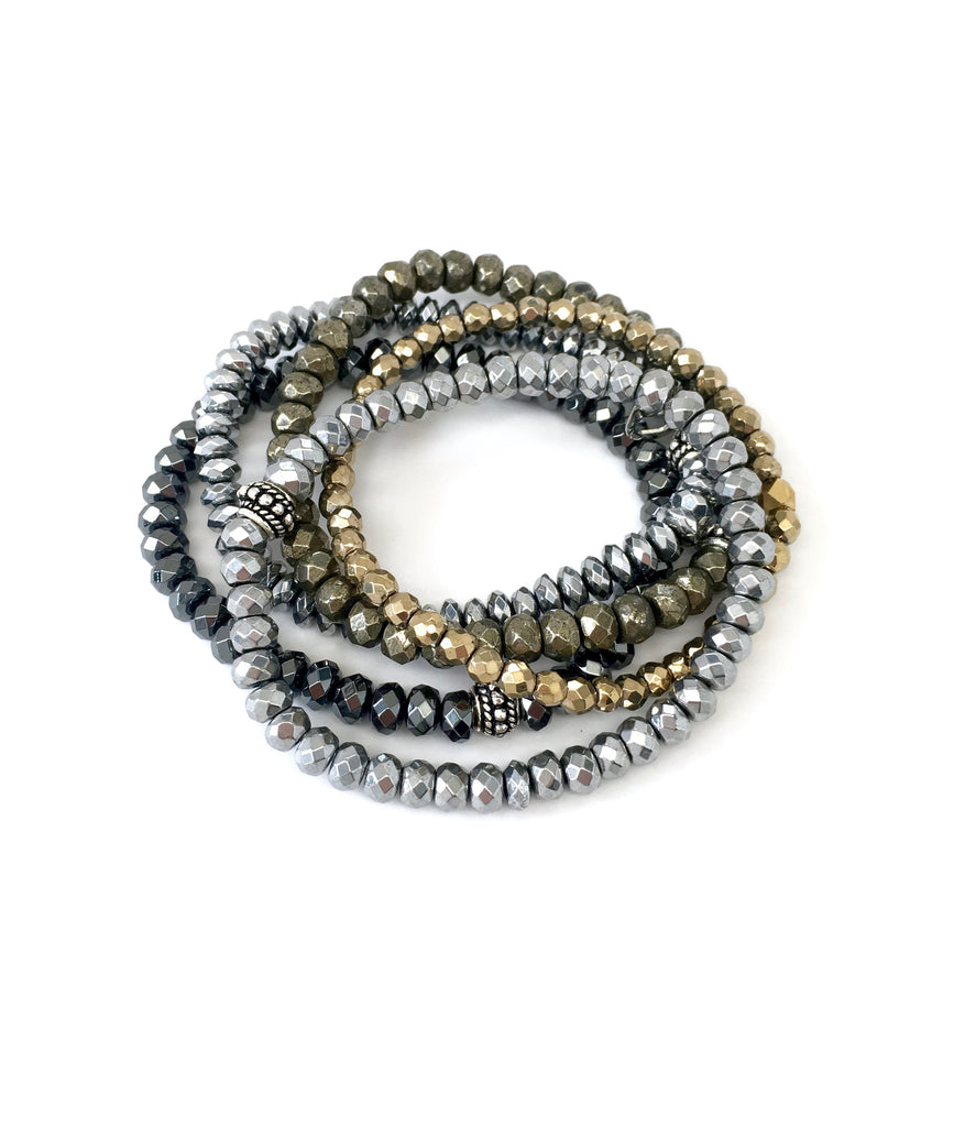 Classic Hematite & Pyrite Stack Bracelets