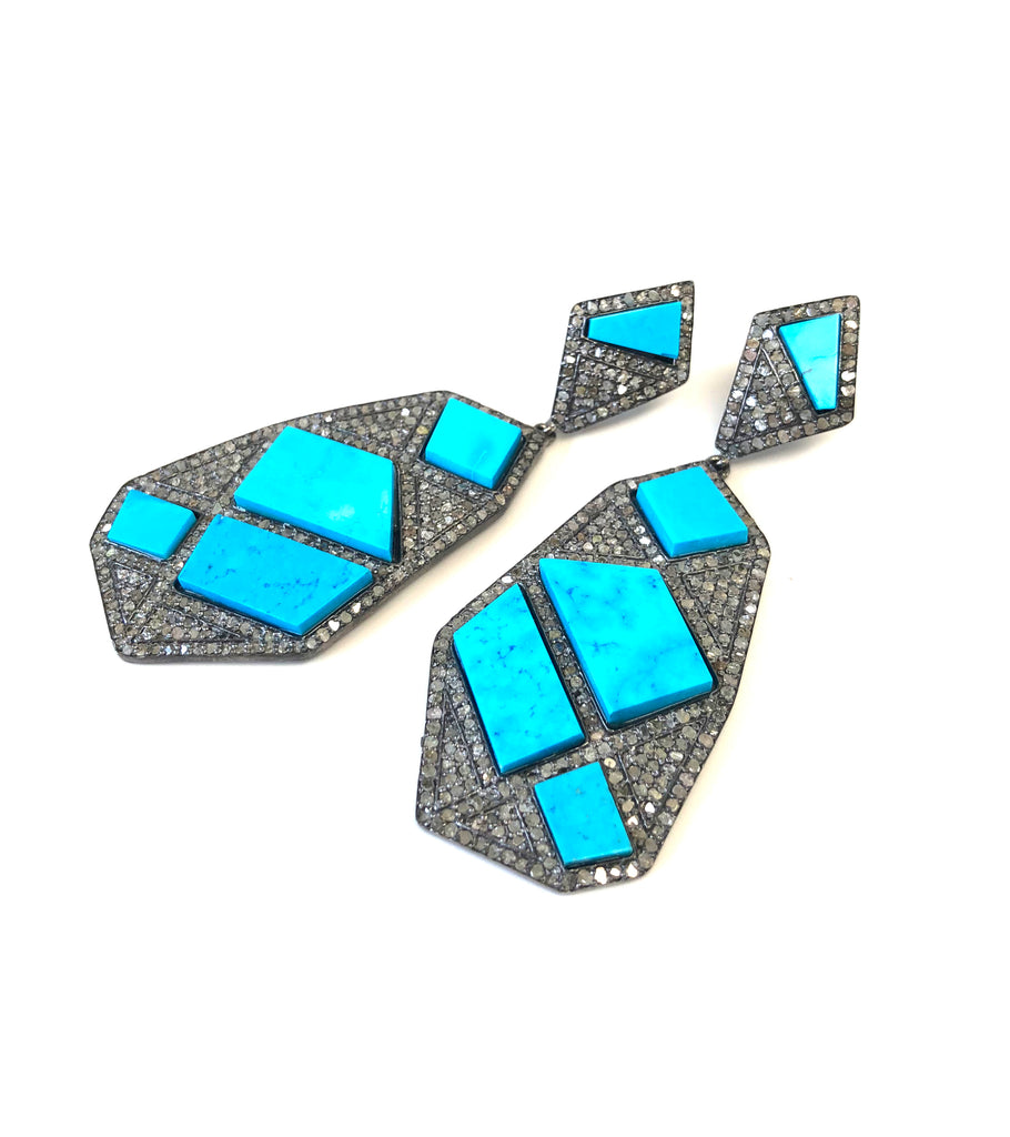 Diamond & Sleeping Beauty Turquoise Geometric Earrings