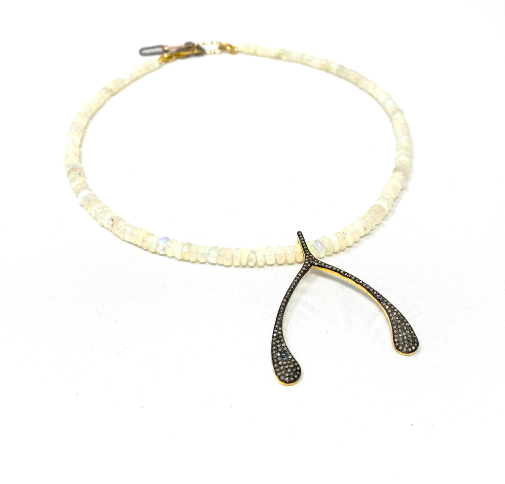 Ethiopian Opal Wishbone Necklace