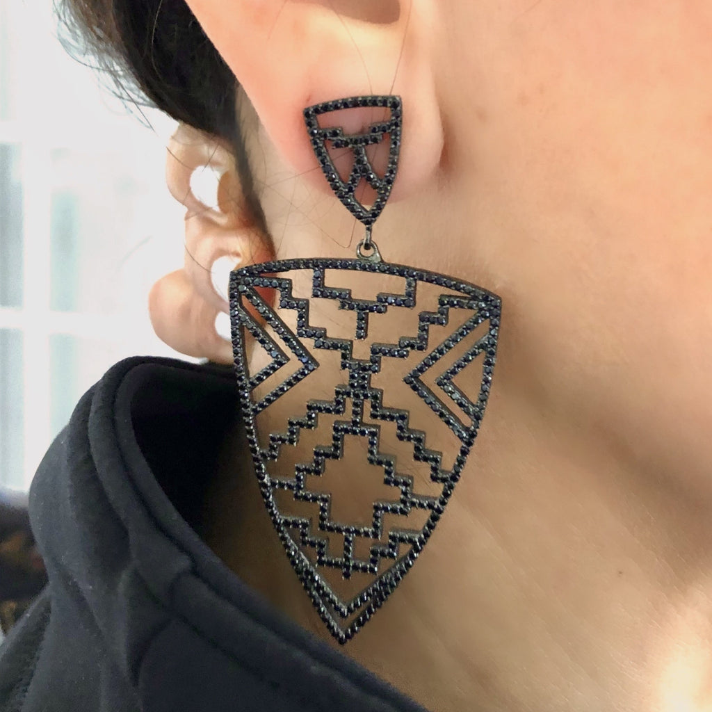 Black Spinel Aztec Earrings