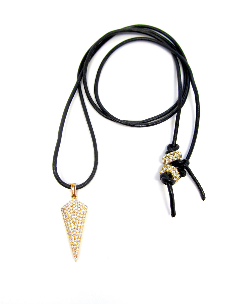 Leather Choker with Gold Pave Arrow
