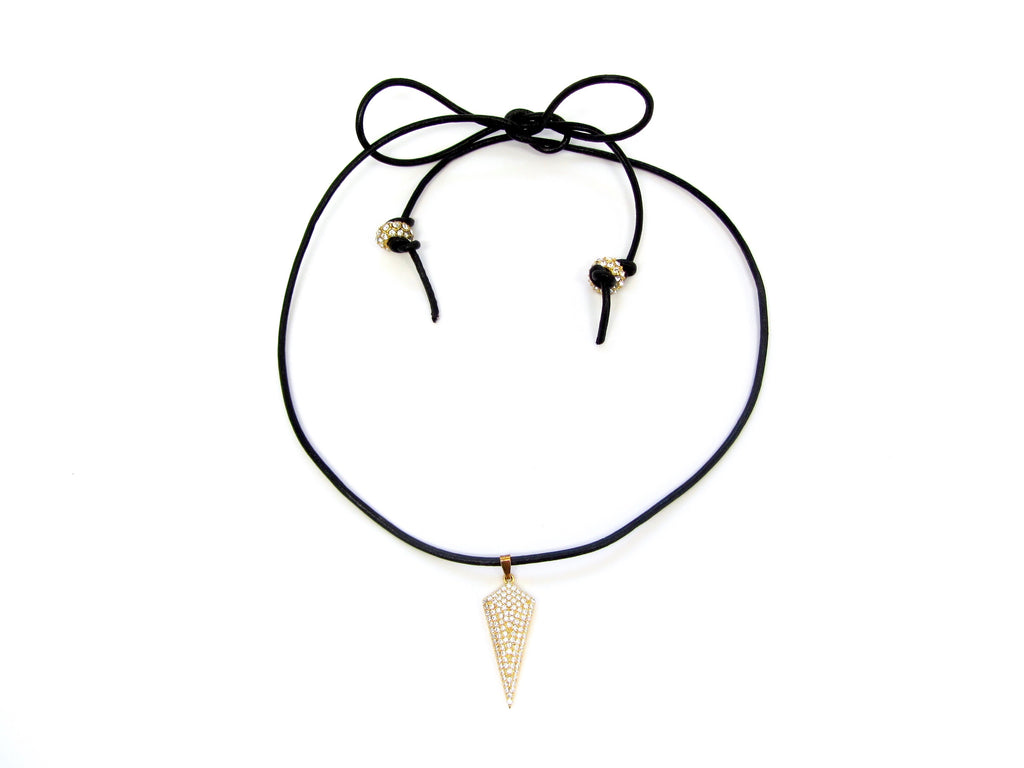 Leather Choker with Gold Pave Arrow