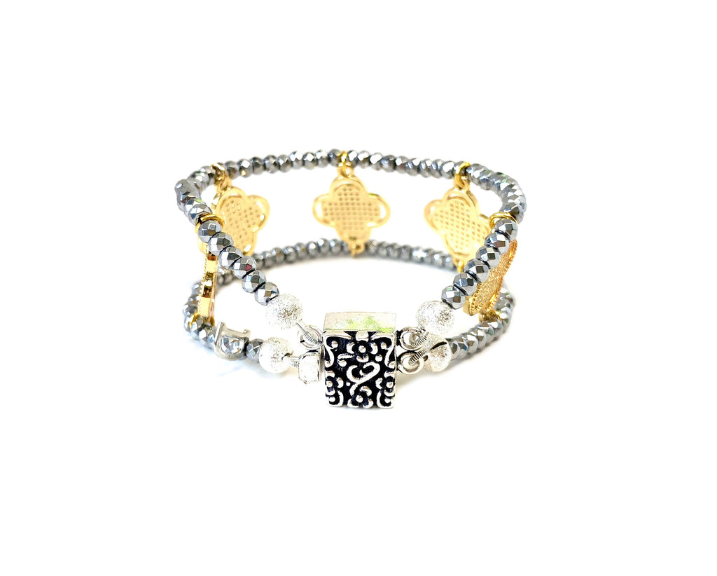 Gold Clover Charm Cuff Bracelet