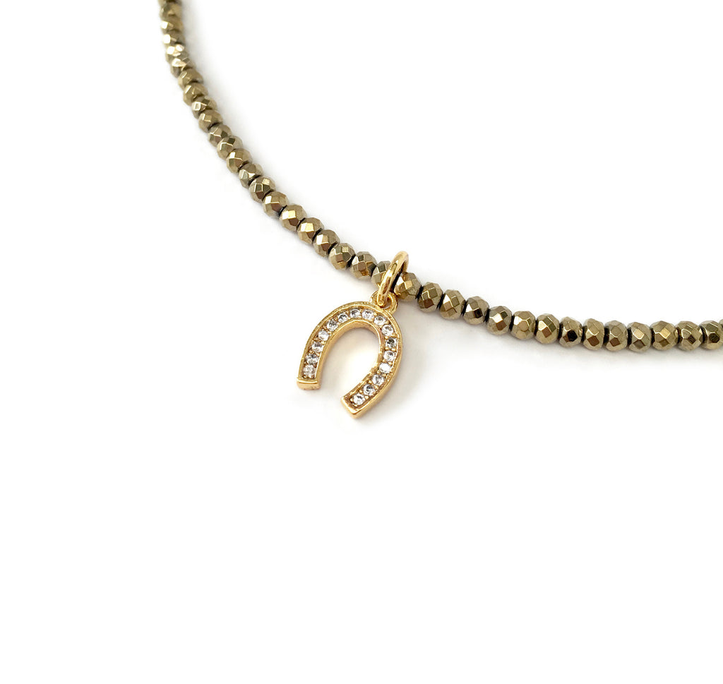 Gold Pave Horseshoe Charm Necklace