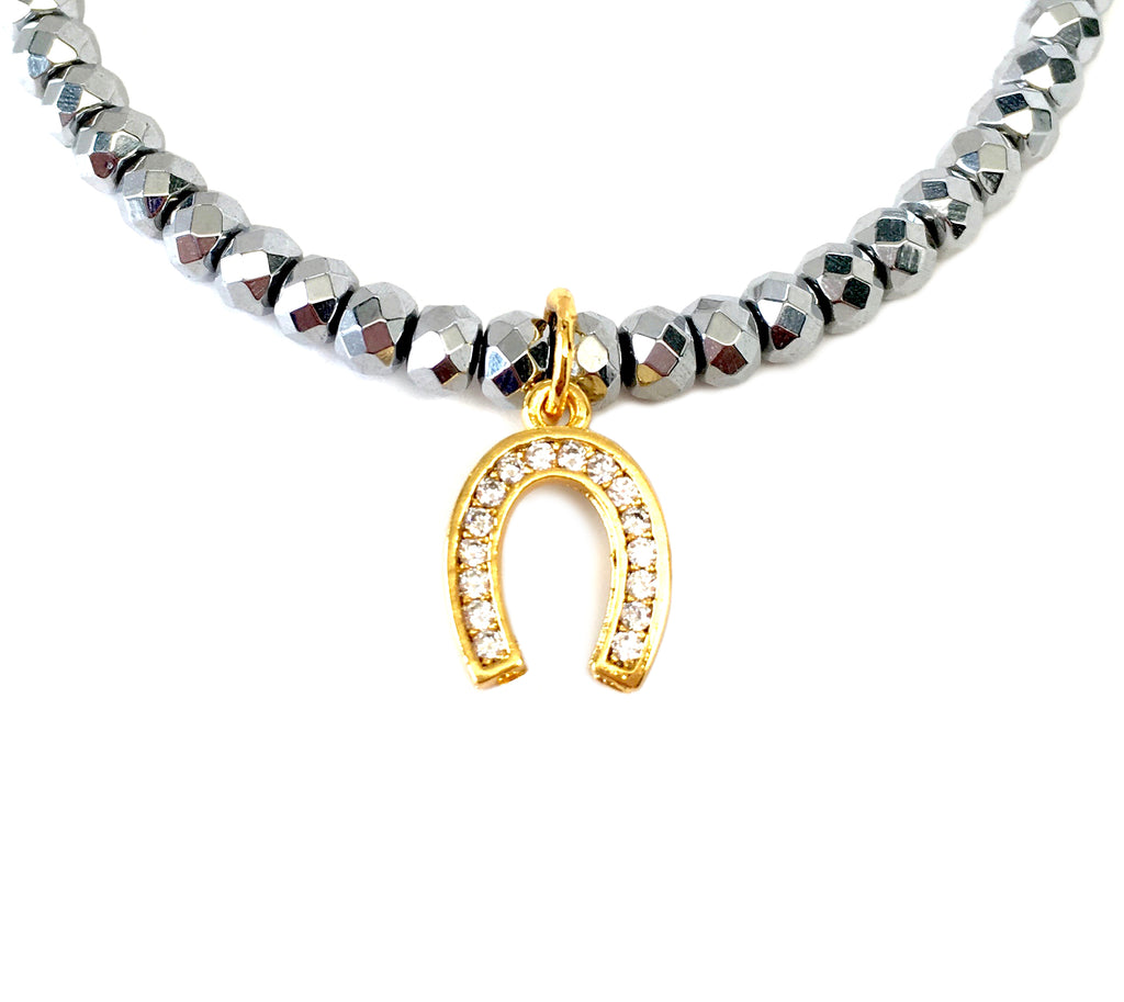 Gold Pave Horseshoe Charm Bracelet