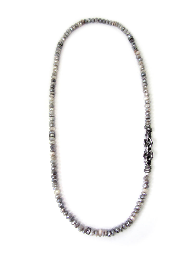 Grey Moonstone Necklace with Pave Chain Links