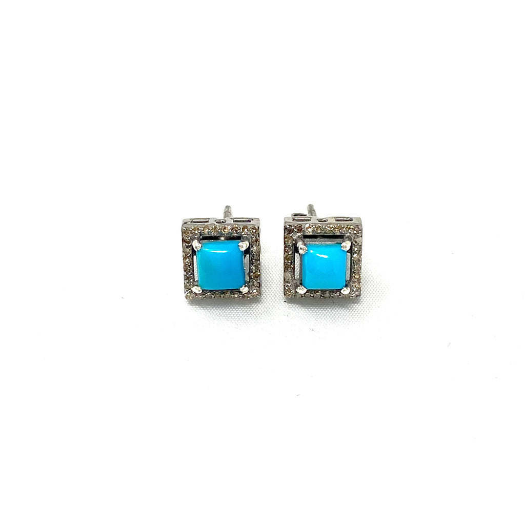 Sleeping Beauty Turquoise and Diamond Stud Earrings