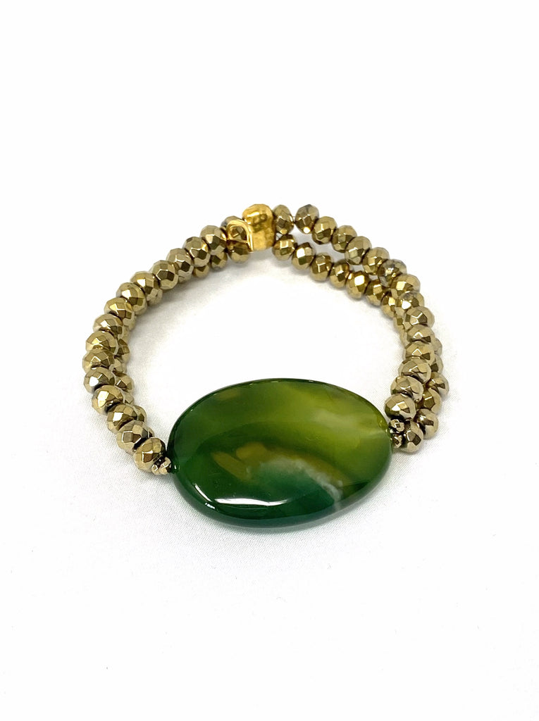 Double Strand Lime Green Agate Bracelet
