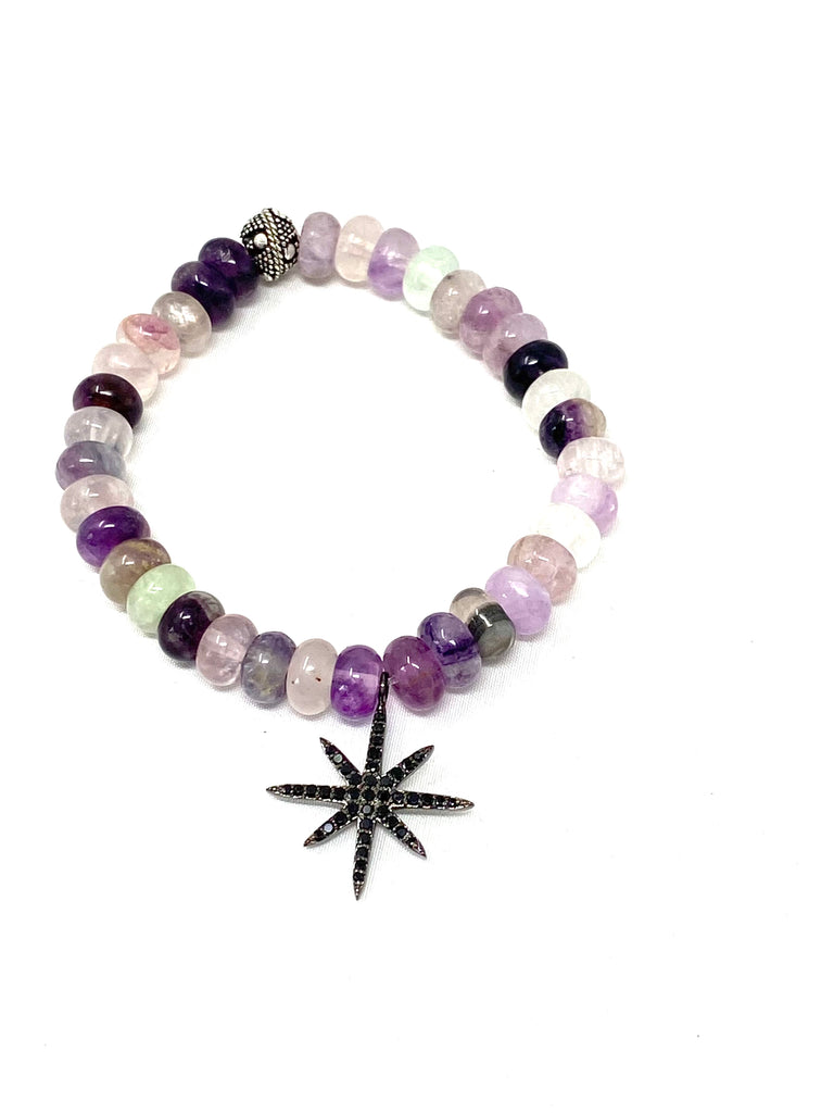 Purple Flourite &  Black Spinel 8 point Star Bracelet