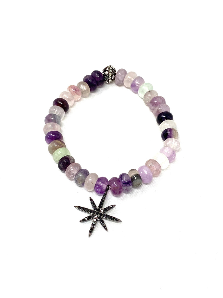 Purple Flourite &  Black Spinel 8 point Star Bracelet