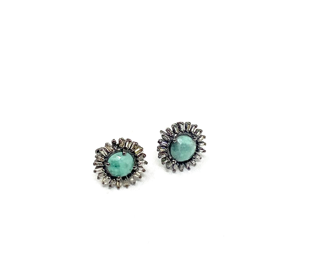 Emerald and Diamond Starburst Stud Earring