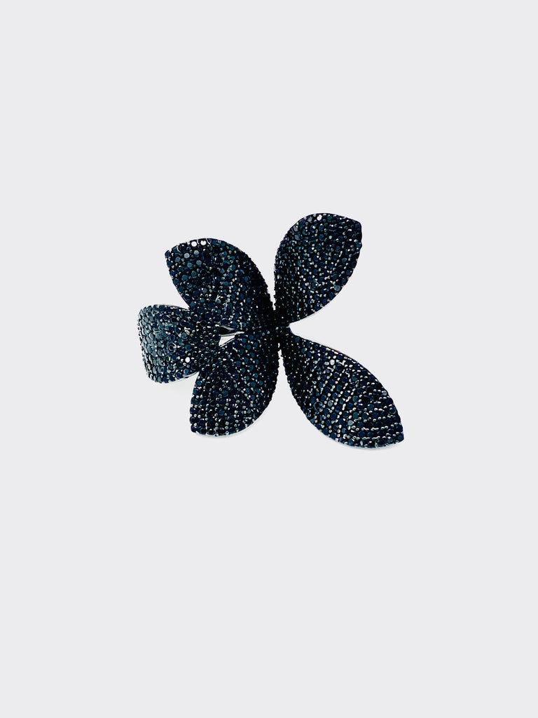 Black Spinel Butterfly Flower Ring