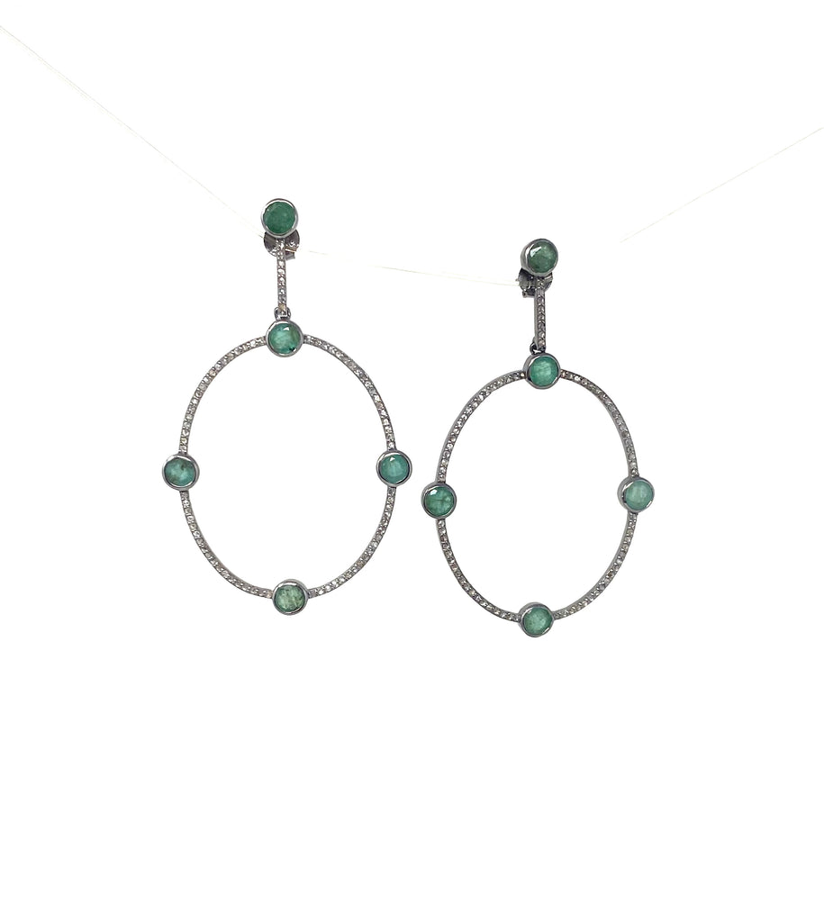 Diamond Encrusted Hoop Earrings with Emerald Stones