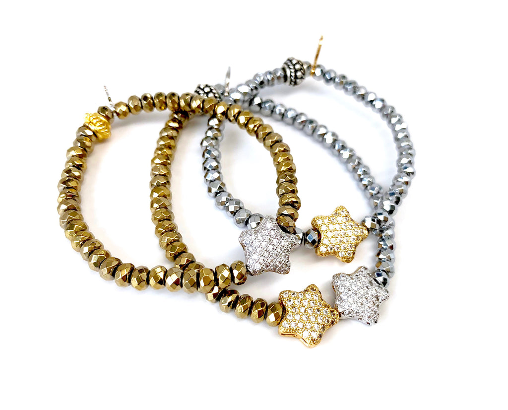 'Mommy & Me' Silver & Gold Star & Hematite Bracelet Set