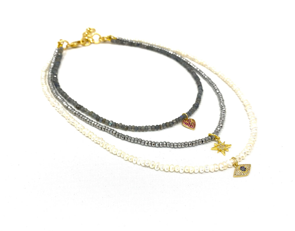 Triple Strand Semi Precious Gemstone Necklaces