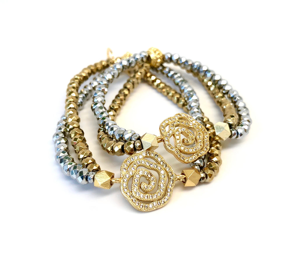 Silver & Gold Double Strand Rose Bracelet