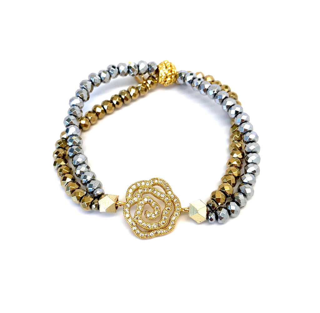 Silver & Gold Double Strand Rose Bracelet