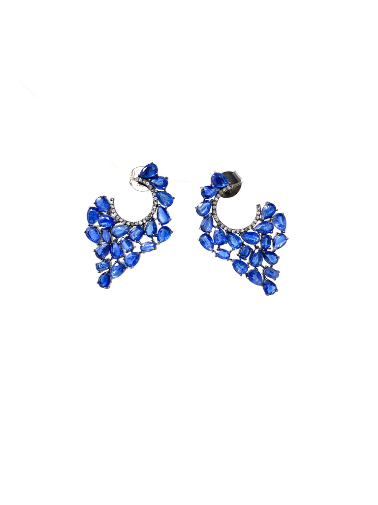 Blue Kyanite & Diamond Crescent Earrings