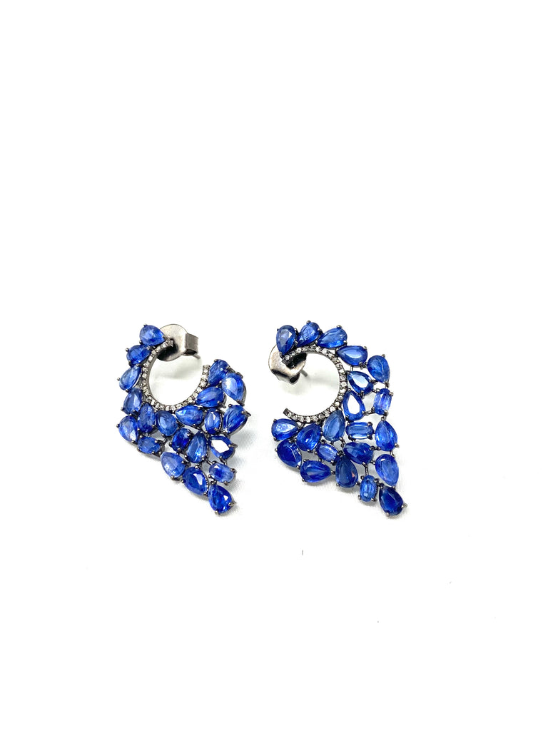Blue Kyanite & Diamond Crescent Earrings