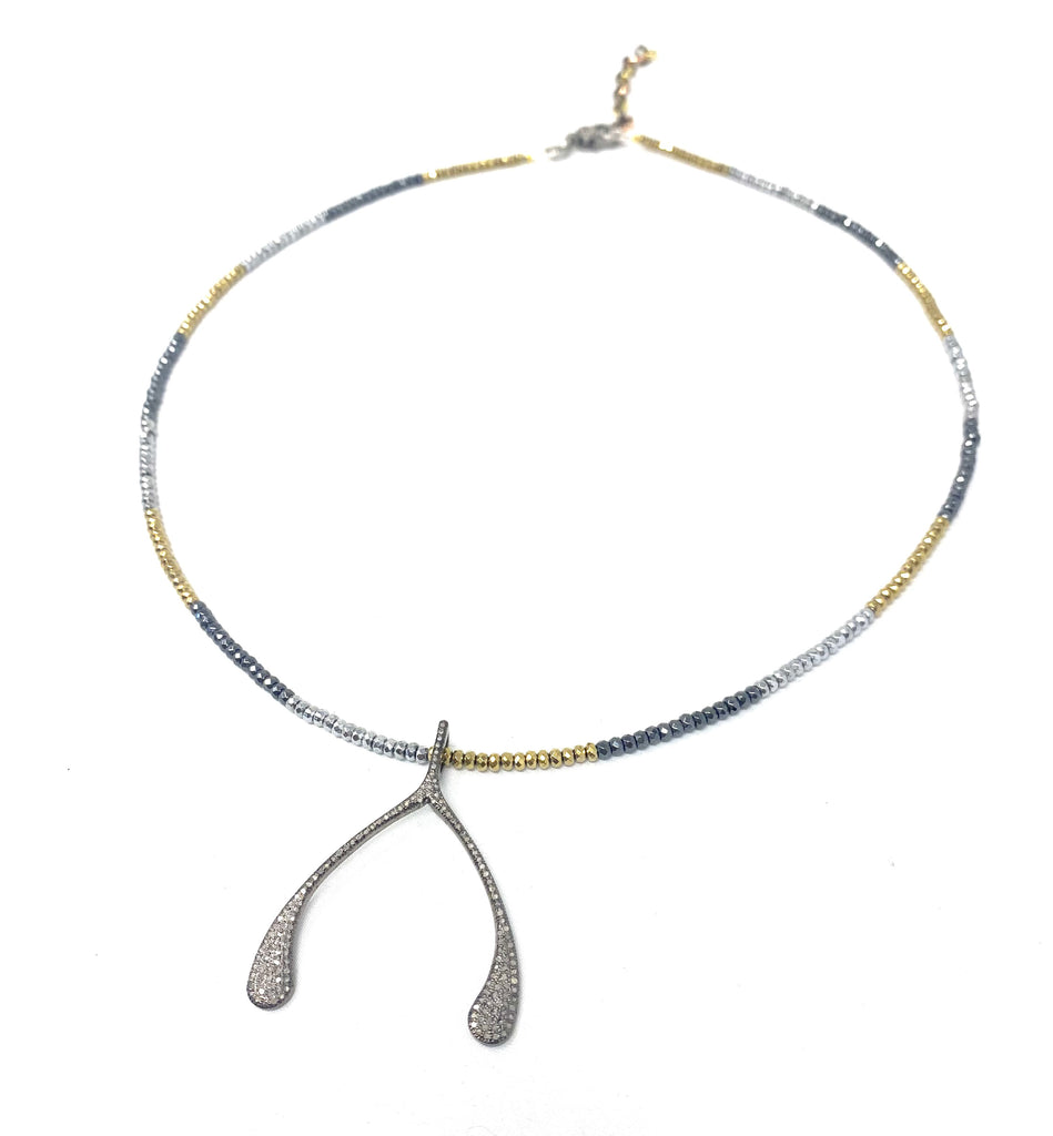 Tri Color Hematite Wishbone Necklace