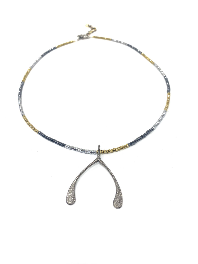Tri Color Hematite Wishbone Necklace