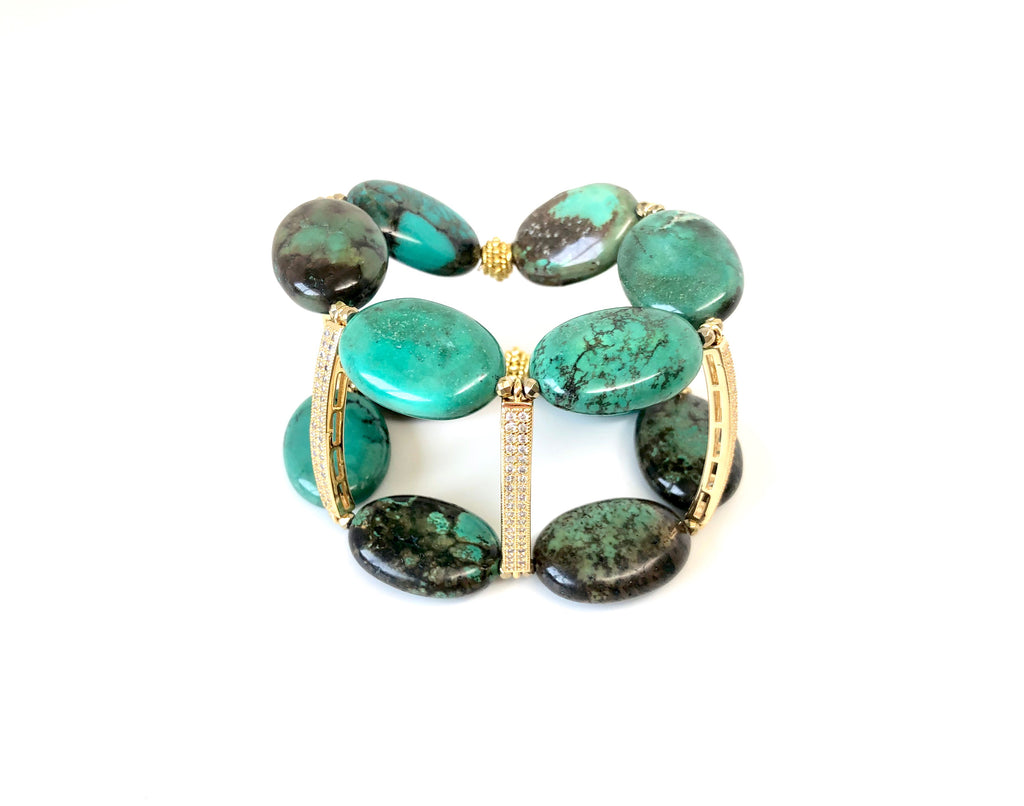 Turquoise & Pave Bar Cuff Bracelet