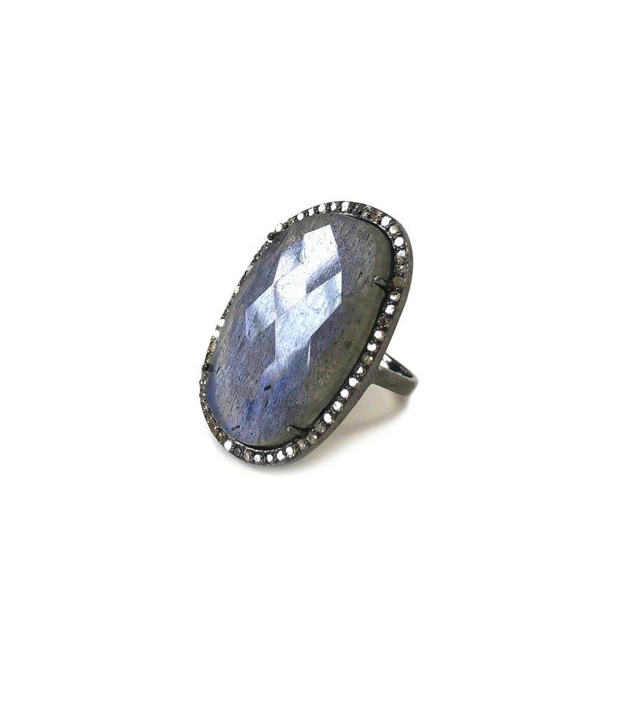 Labradorite & Diamond Ring