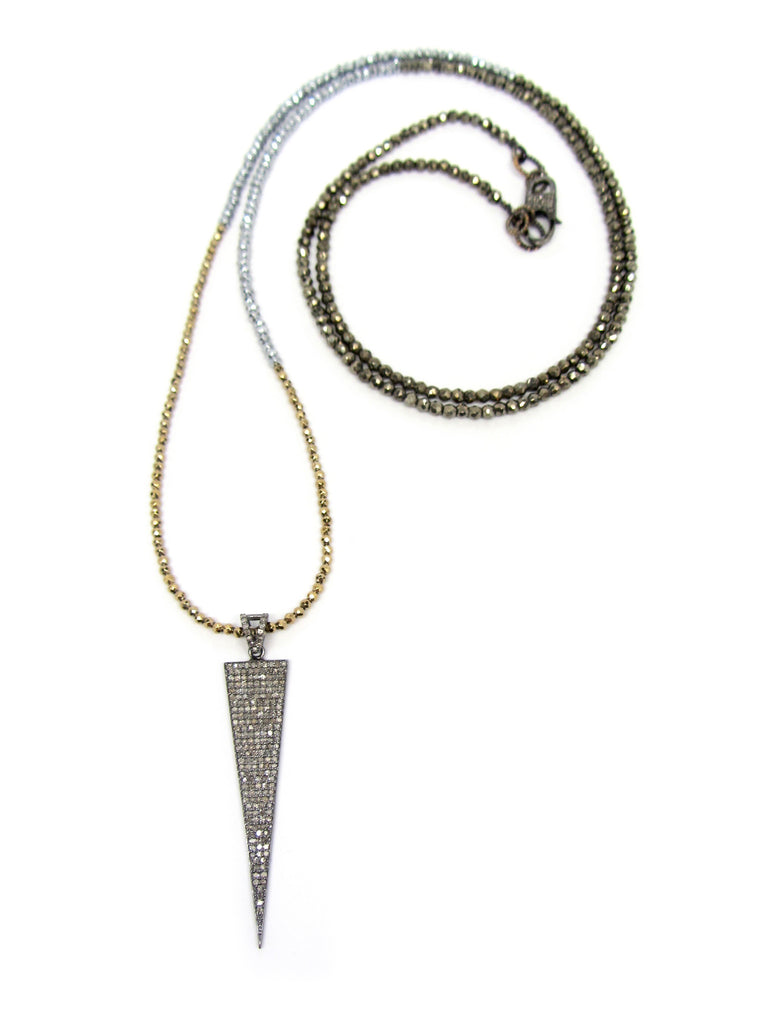Large Diamond Dagger Pendant on Hematite & Pyrite Necklace
