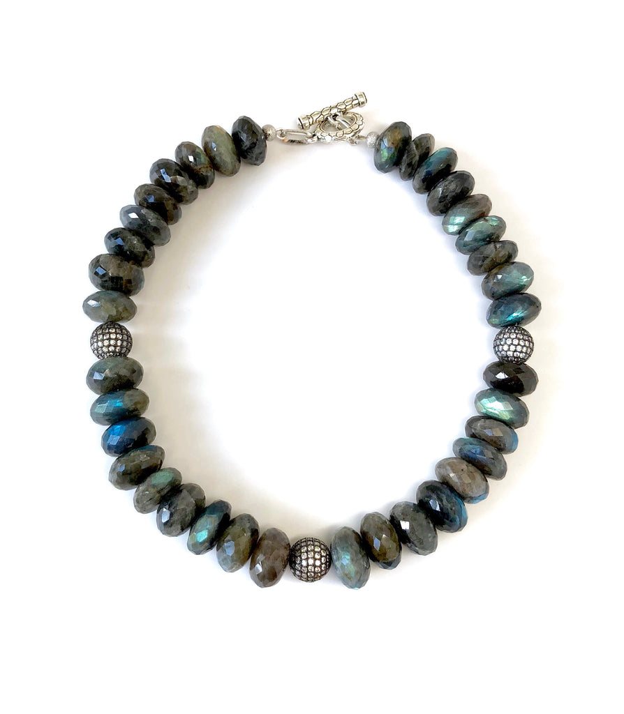 Labradorite Necklace with Pave Ball Accents