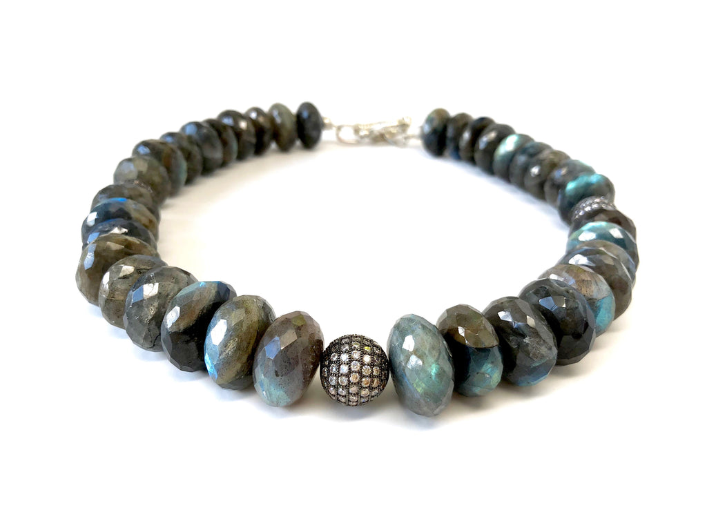 Labradorite Necklace with Pave Ball Accents