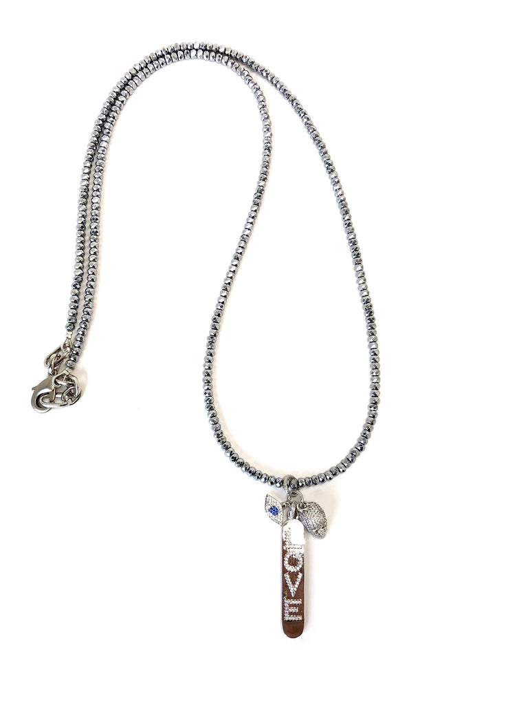 Silver Skull, Love & Evil Eye Long Charm Necklace