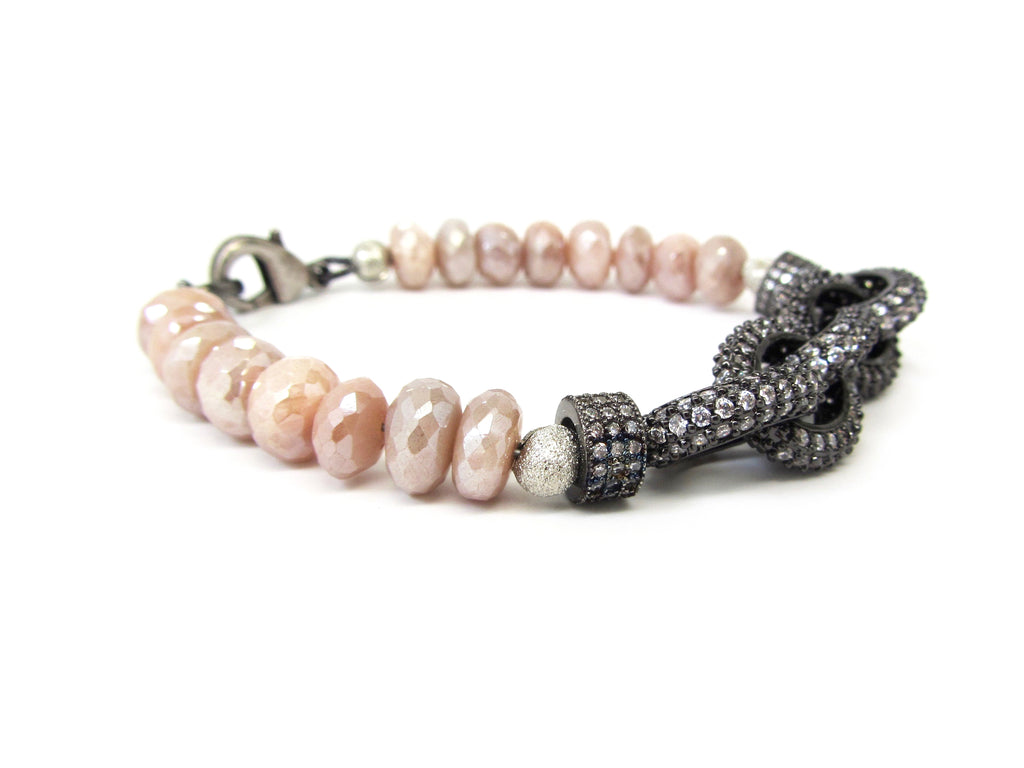 Pink Moonstone Chain Link Bracelet