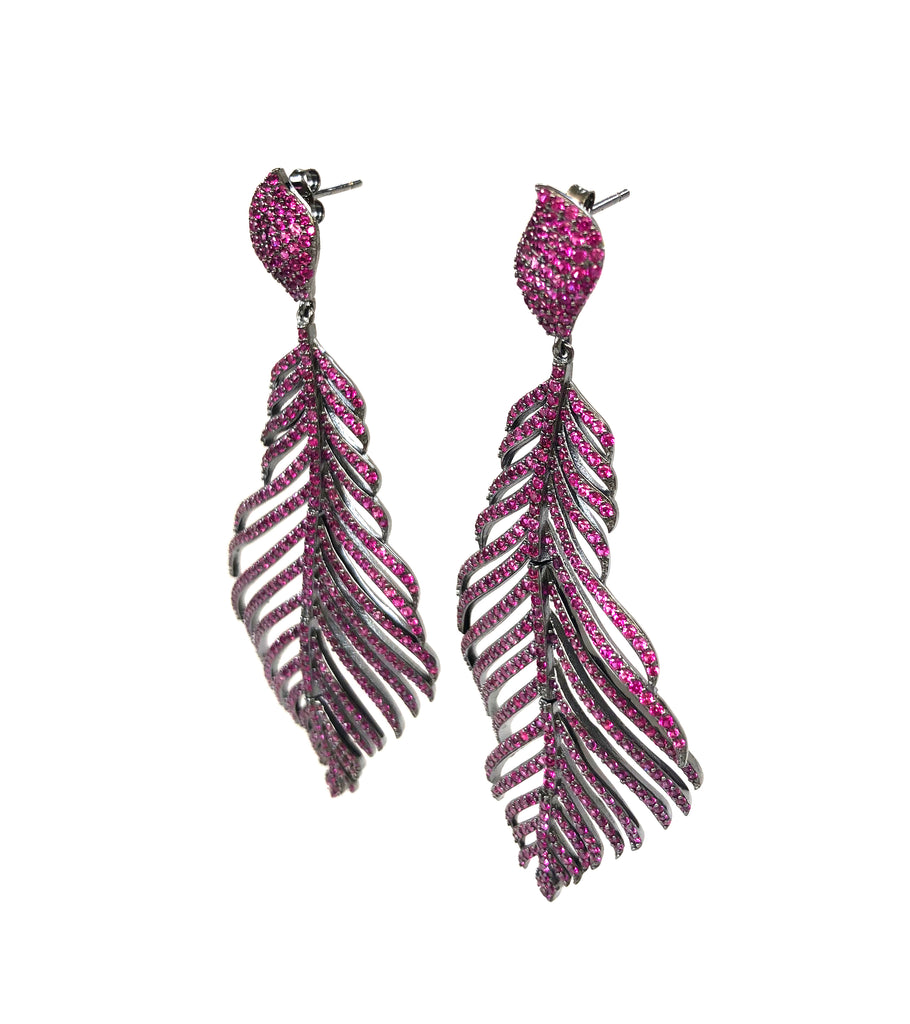 Large Pave Feather Earrings