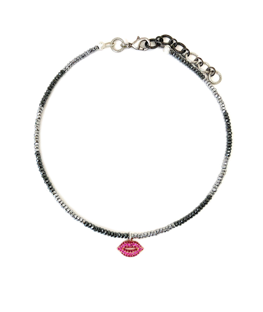Pink Pave Lips Charm Necklace