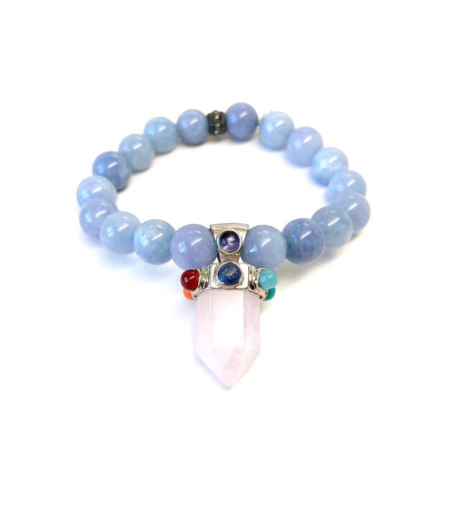 Quartz Crystal with Colored Gems on Beaded Bracelet