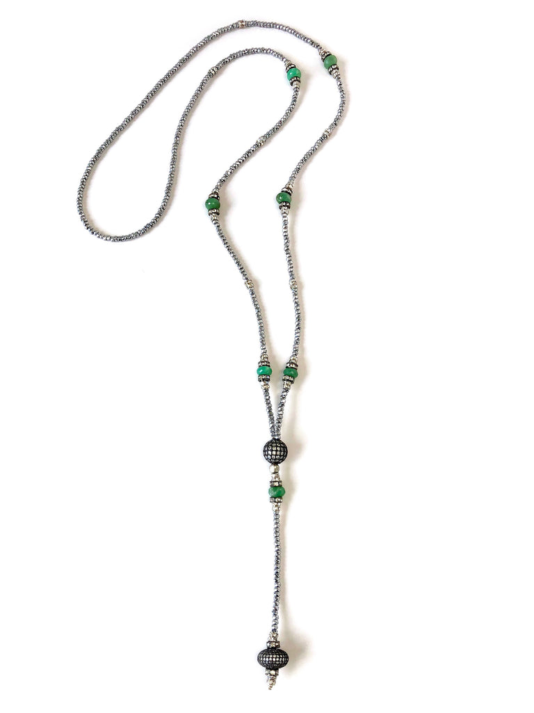 Victoria Hematite, Semi Precious Stone & Pave Ball Necklace