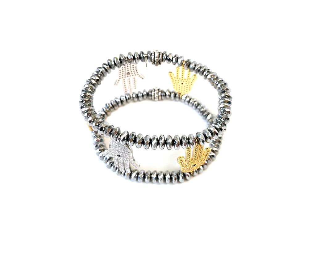 Silver & Gold Hamsa Charm Cuff Bracelet