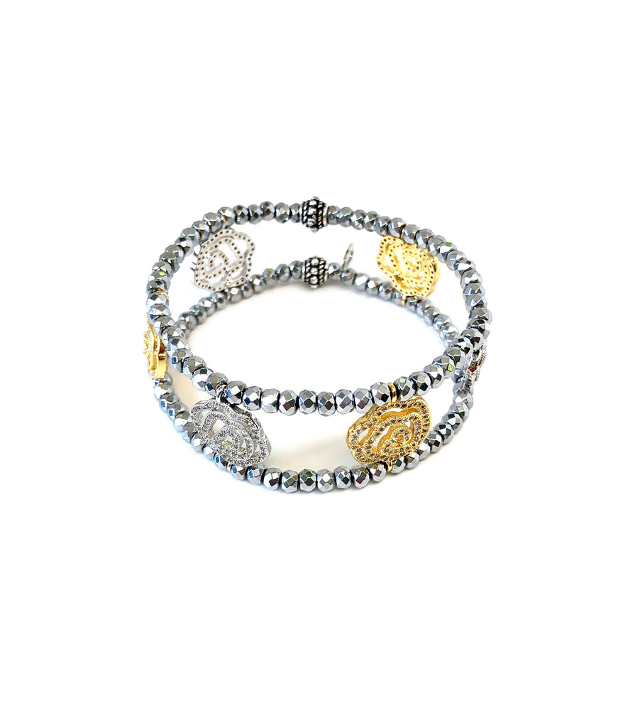 Silver & Gold Rose Charm Cuff Bracelet