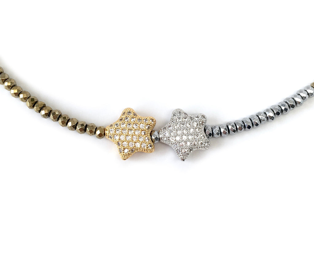 Gold & Silver Double Star Charm Necklace