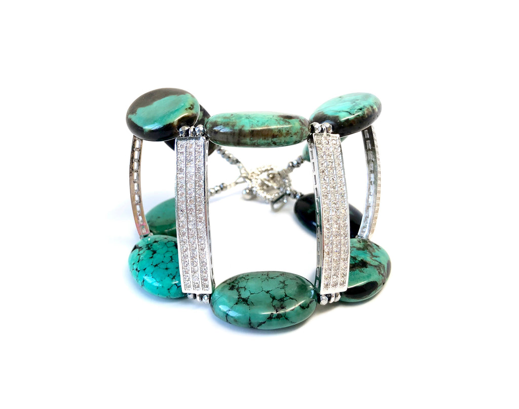 Turquoise & Pave Bar Cuff Bracelet