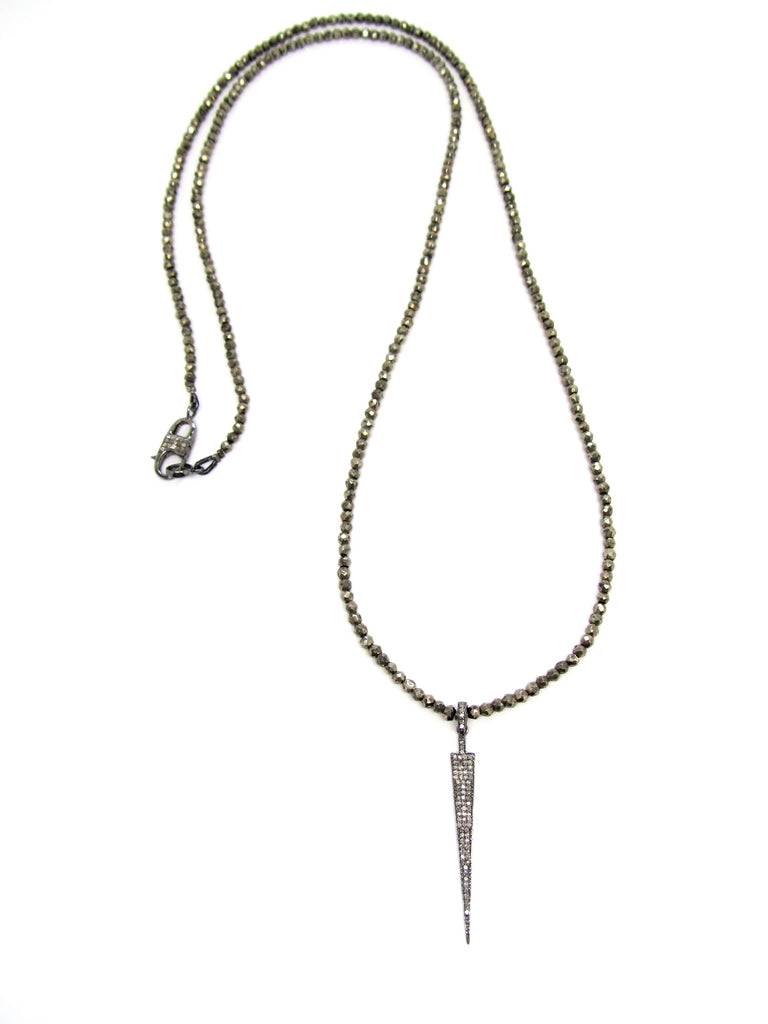 Small Diamond Dagger Pendant on Hematite Necklace