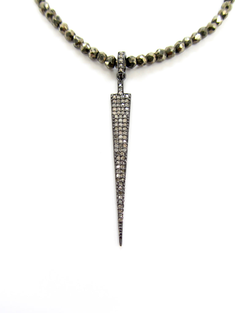 Small Diamond Dagger Pendant on Hematite Necklace