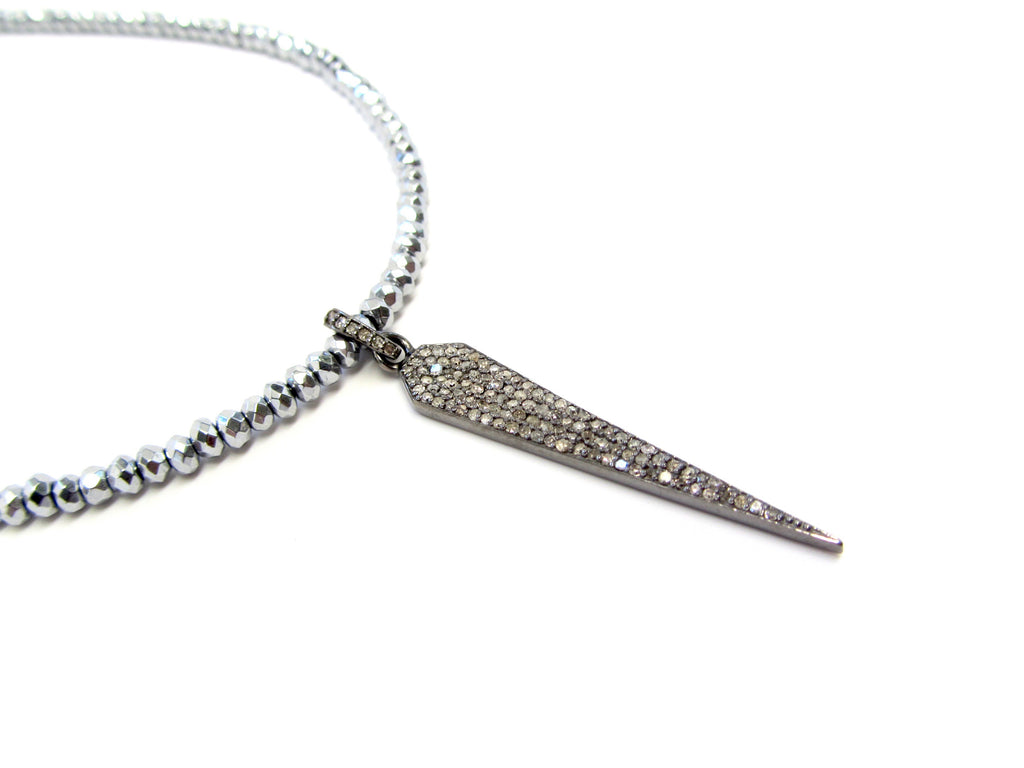 Small Diamond Dagger Pendant on Hematite Necklace