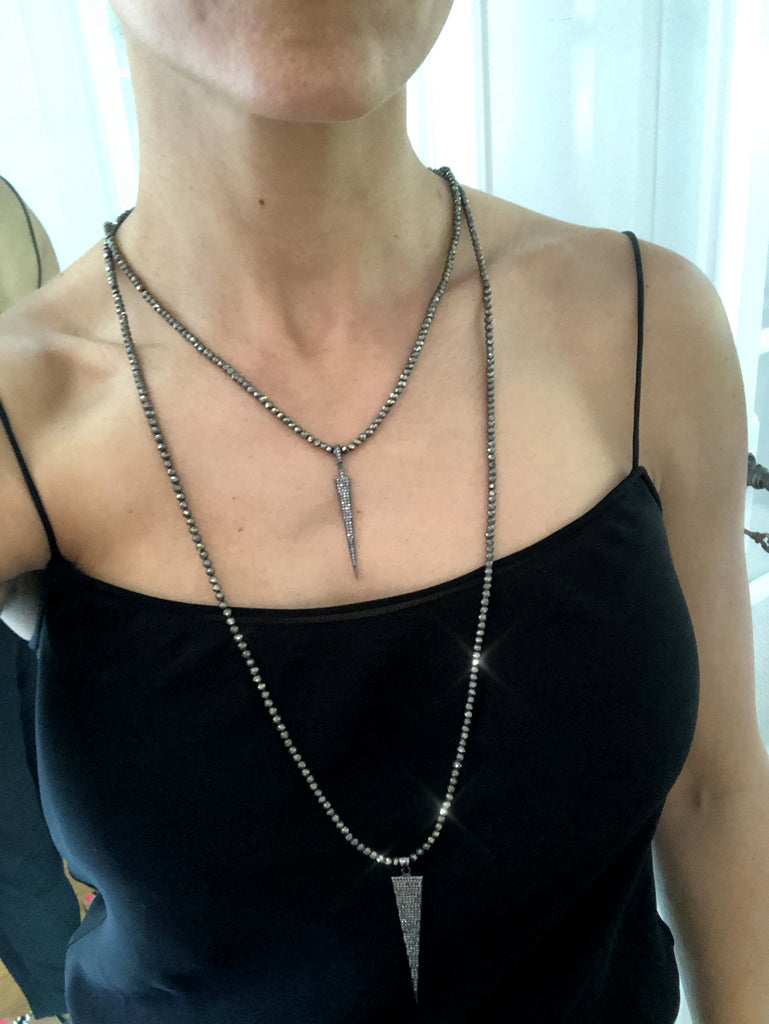 Small Diamond Dagger Pendant on Hematite Necklace