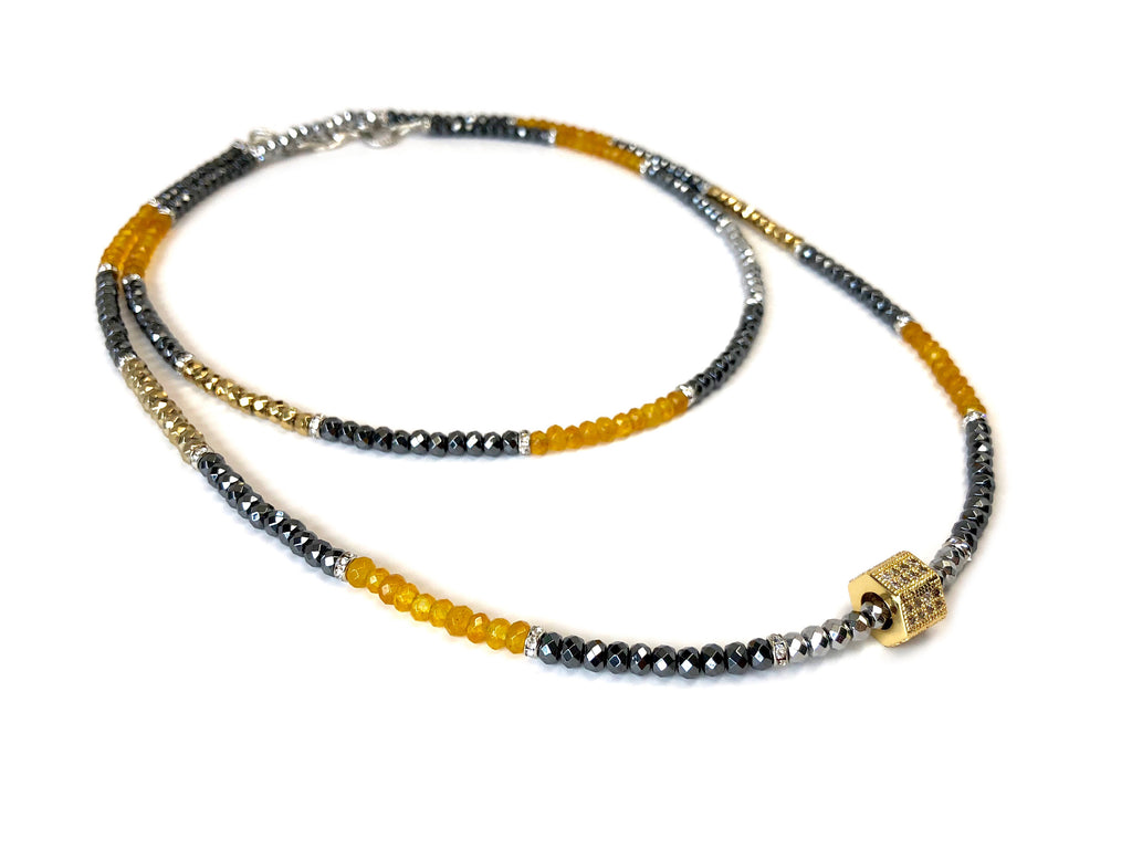 Tri-Color Hematite & Honey Apatite Dash Necklace